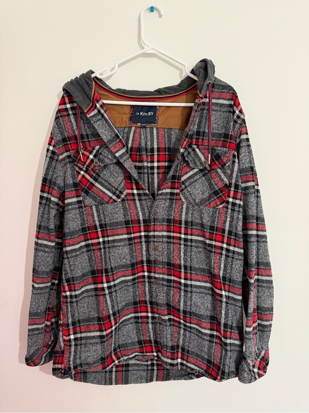 Red & Gray Plaid Hooded Shirt-Jacket